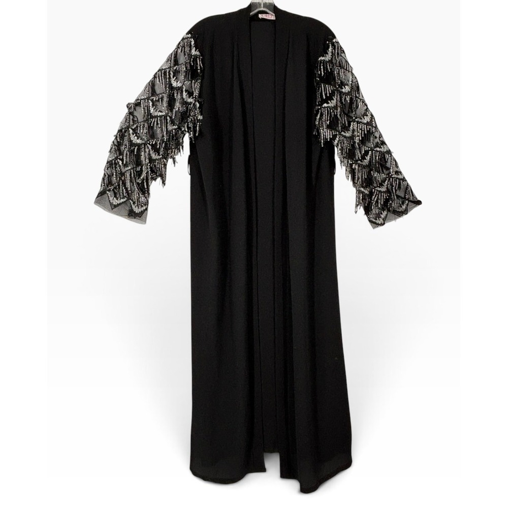 Vintage Maxi Duster Sequin Fringe Sleeve XL Party Holiday Costume